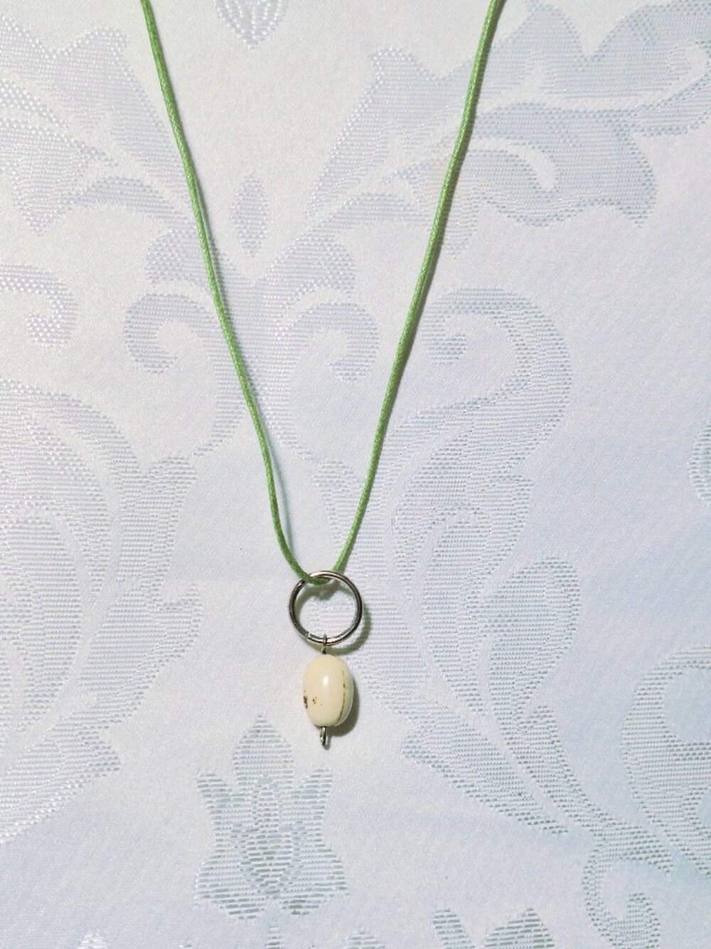 Unique Ivory Coloured Bead One-of-a-kind Necklace with Lime Green Cotton  Cord